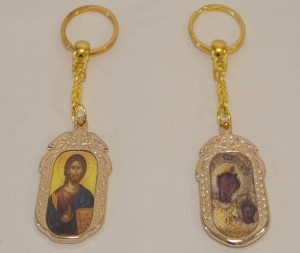 μεταλλικό μπρελόκ με Παναγία Πορταΐτισσα και Χριστός (διπλής όψης)