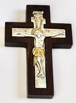 σταυρός επαργυρωμένος με ξύλινη μπουρντούρα