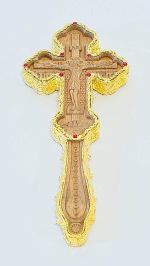 επιχρυσωμένος σταυρός ευλογίας με ξυλόγλυπτο
