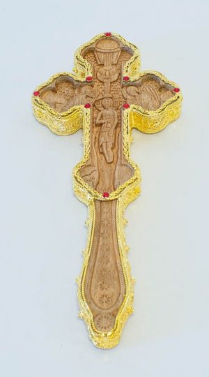 επιχρυσωμένος σταυρός ευλογίας με ξυλόγλυπτο