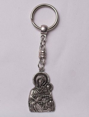 Metallic key chain with the Portaitissa Mother of God, silver color