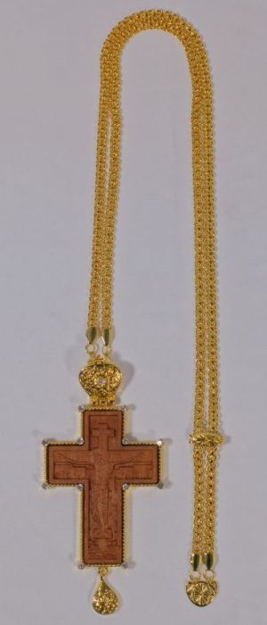 Wood-carved gold-plated pectoral cross